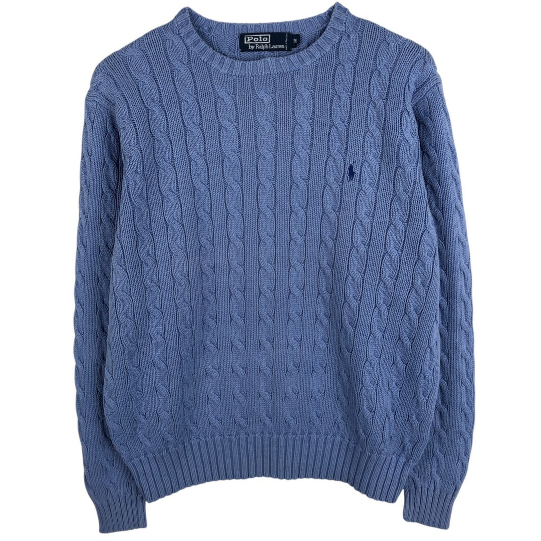 Ralph Lauren POLO by Ralph Lauren cable knit cotton sweater, men's size M cotton Blue type light blue Vintage Second Hand