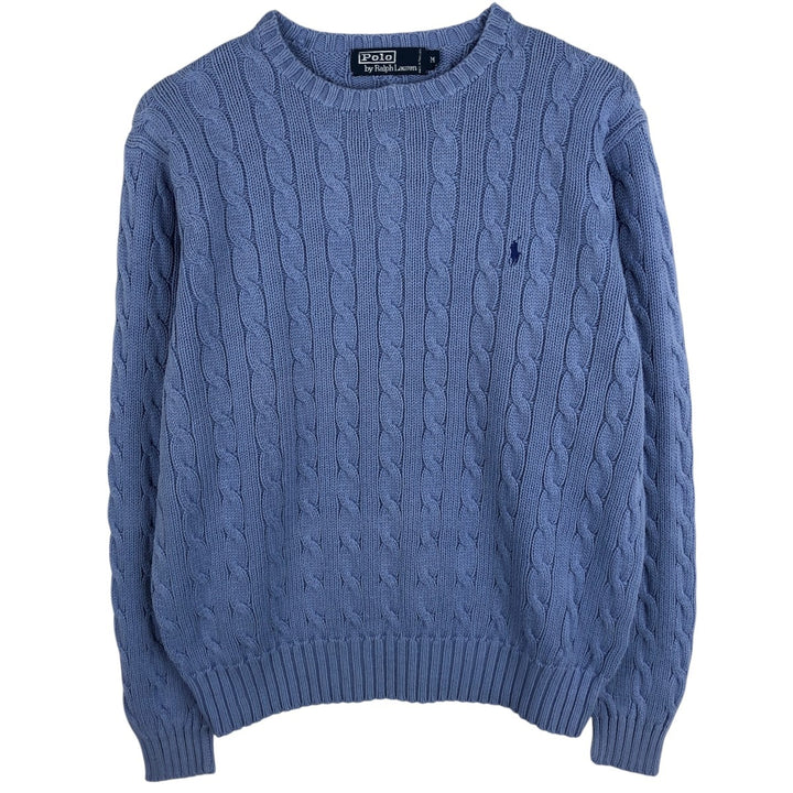 Ralph Lauren POLO by Ralph Lauren cable knit cotton sweater, men's size M cotton Blue type light blue Vintage Second Hand