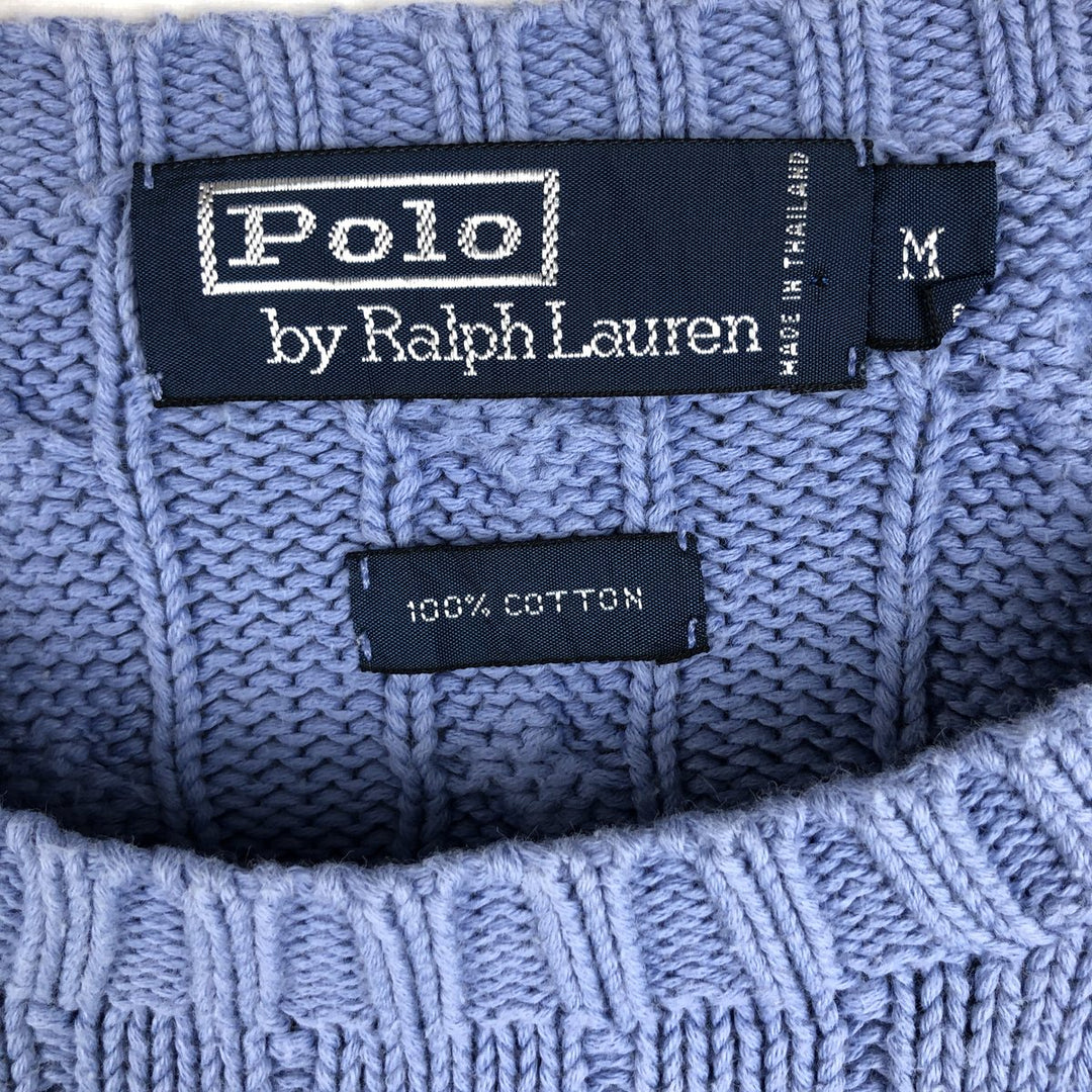 Ralph Lauren POLO by Ralph Lauren cable knit cotton sweater, men's size M cotton Blue type light blue Vintage Second Hand
