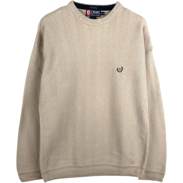 Ralph Lauren CHAPS Herringbone Cotton Knit Sweater, Men's Size L cotton Beige type Vintage Second Hand
