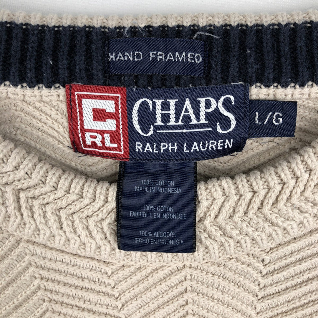 Ralph Lauren CHAPS Herringbone Cotton Knit Sweater, Men's Size L cotton Beige type Vintage Second Hand
