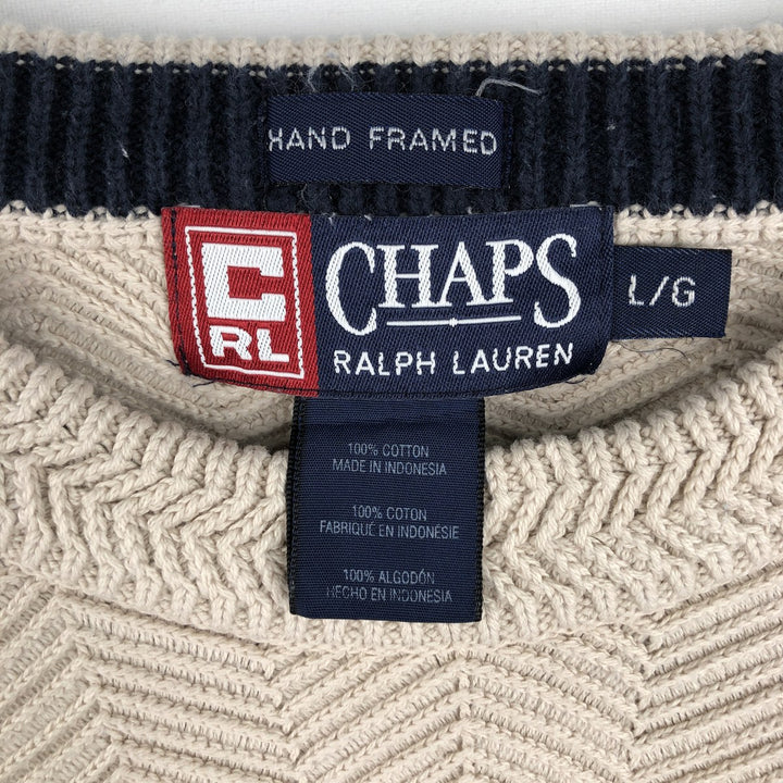 Ralph Lauren CHAPS Herringbone Cotton Knit Sweater, Men's Size L cotton Beige type Vintage Second Hand