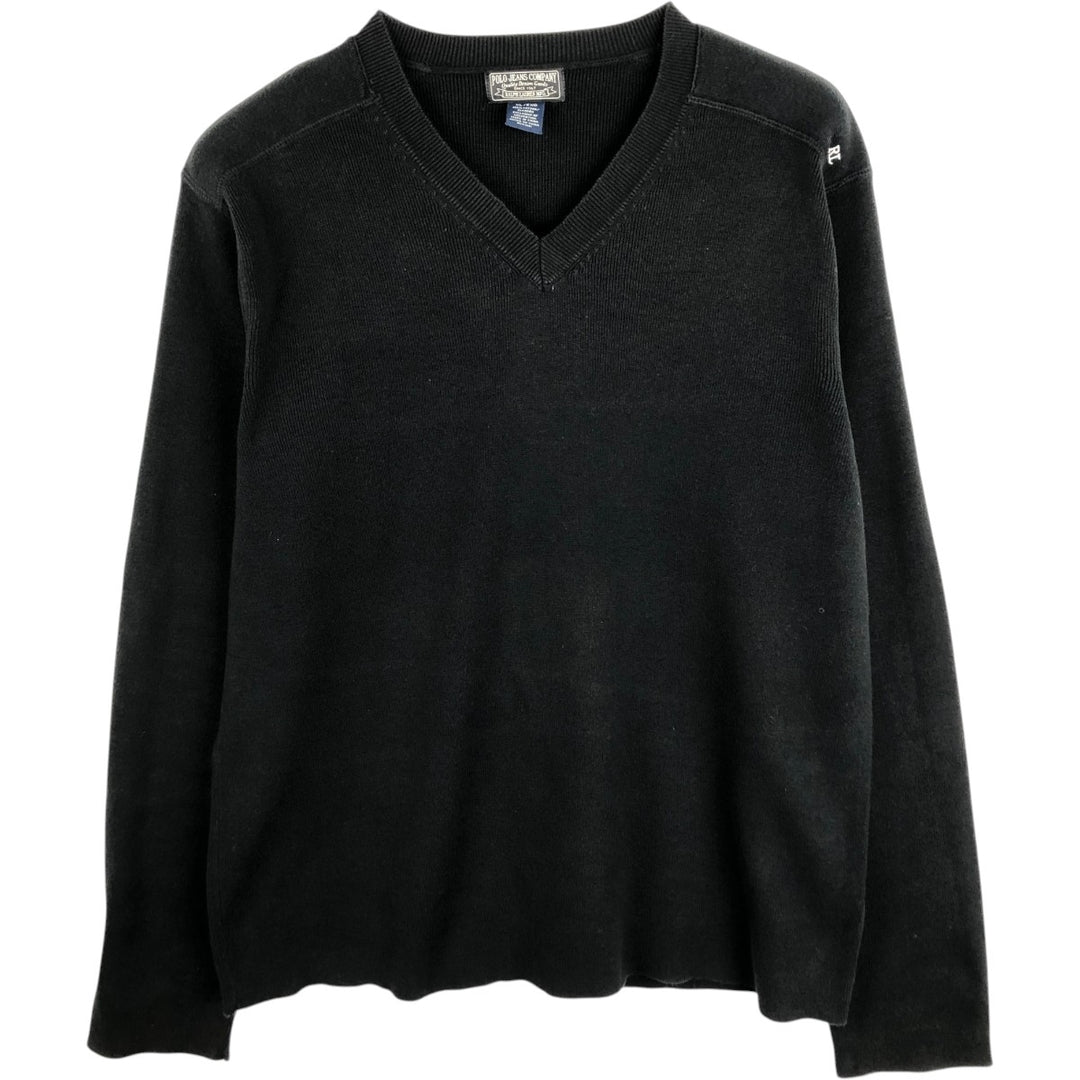 Ralph Lauren POLO JEANS COMPANY V-neck cotton knit sweater, men's size XL (approx.) cotton black type Vintage Second Hand