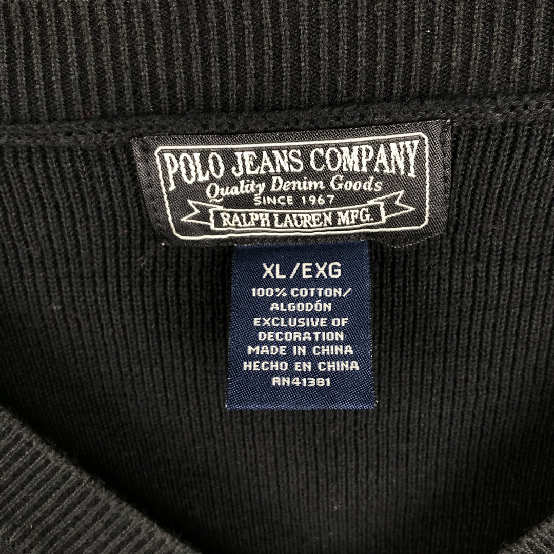 Ralph Lauren POLO JEANS COMPANY V-neck cotton knit sweater, men's size XL (approx.) cotton black type Vintage Second Hand