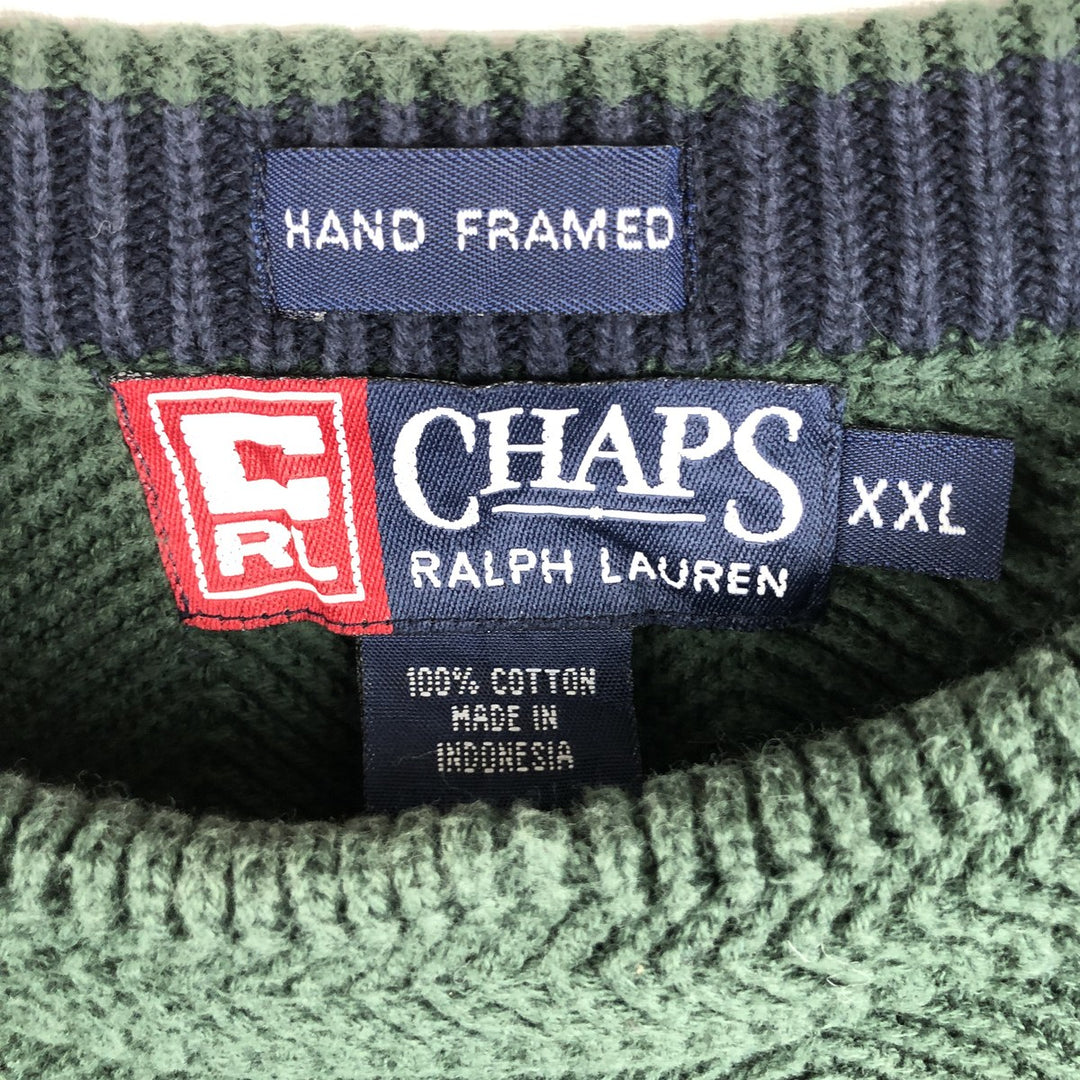 Ralph Lauren CHAPS Herringbone Cotton Knit Sweater, Men's XXL cotton green type Vintage Second Hand