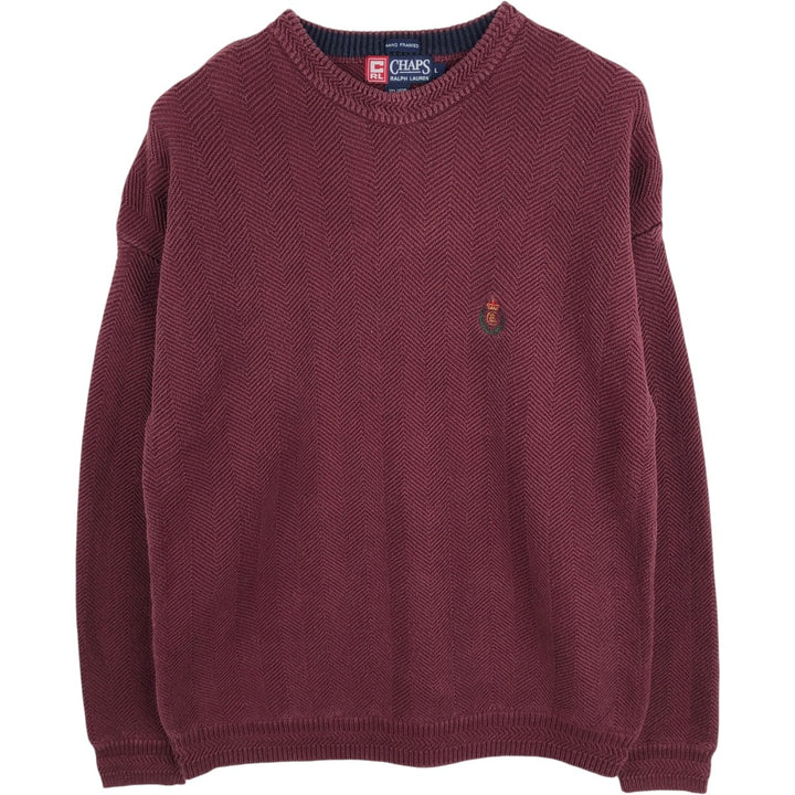 Ralph Lauren CHAPS Herringbone Cotton Knit Sweater, Men's Size L cotton red type reddish brown Vintage Second Hand