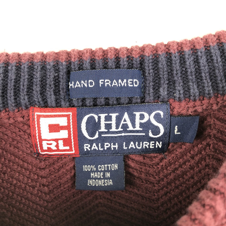 Ralph Lauren CHAPS Herringbone Cotton Knit Sweater, Men's Size L cotton red type reddish brown Vintage Second Hand
