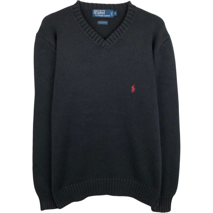 Ralph Lauren POLO by Ralph Lauren Ribbed V-Neck Cotton Knit Sweater, Men's Size M (approx.) cotton black type Vintage Second Hand