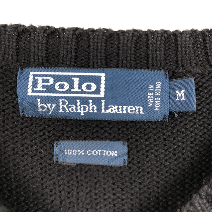 Ralph Lauren POLO by Ralph Lauren Ribbed V-Neck Cotton Knit Sweater, Men's Size M (approx.) cotton black type Vintage Second Hand