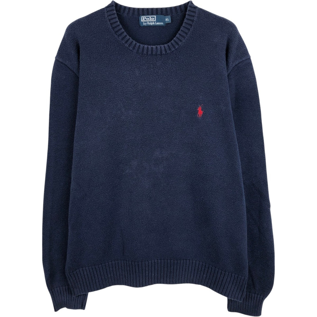 Ralph Lauren POLO by Ralph Lauren Ribbed Cotton Knit Sweater, Men's Size XL (approx.) cotton navy blue type Vintage Second Hand