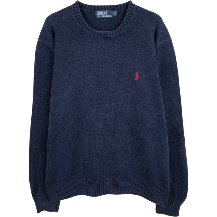 Ralph Lauren POLO by Ralph Lauren Ribbed Cotton Knit Sweater, Men's Size XL (approx.) cotton navy blue type Vintage Second Hand