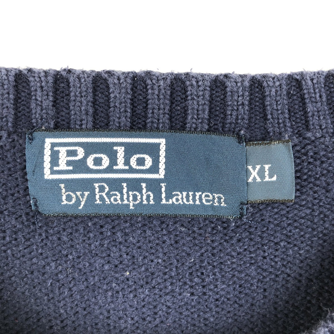 Ralph Lauren POLO by Ralph Lauren Ribbed Cotton Knit Sweater, Men's Size XL (approx.) cotton navy blue type Vintage Second Hand