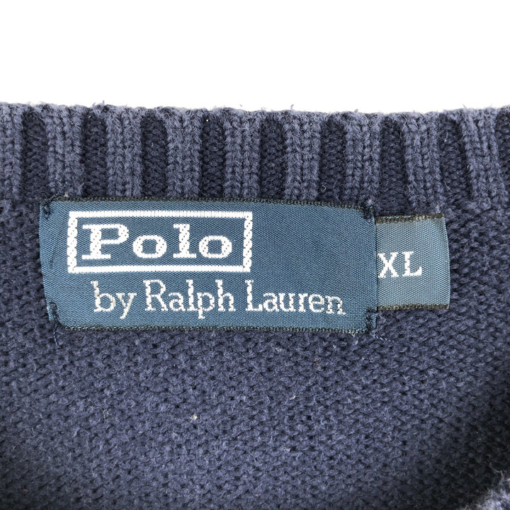 Ralph Lauren POLO by Ralph Lauren Ribbed Cotton Knit Sweater, Men's Size XL (approx.) cotton navy blue type Vintage Second Hand
