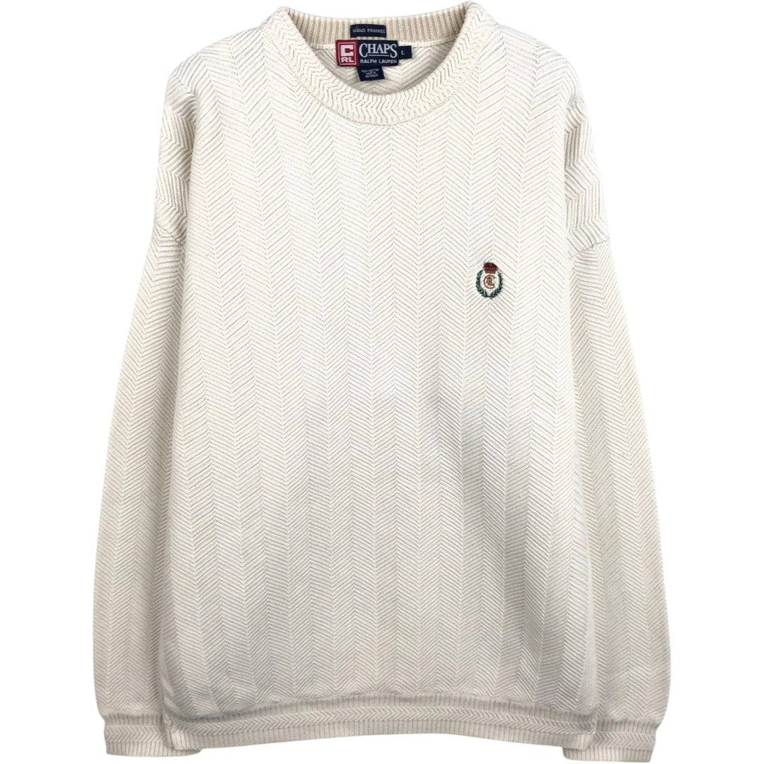 Ralph Lauren CHAPS Herringbone Cotton Knit Sweater, Men's Size L cotton pale white type Vintage Second Hand