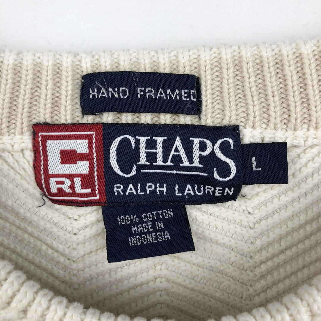 Ralph Lauren CHAPS Herringbone Cotton Knit Sweater, Men's Size L cotton pale white type Vintage Second Hand
