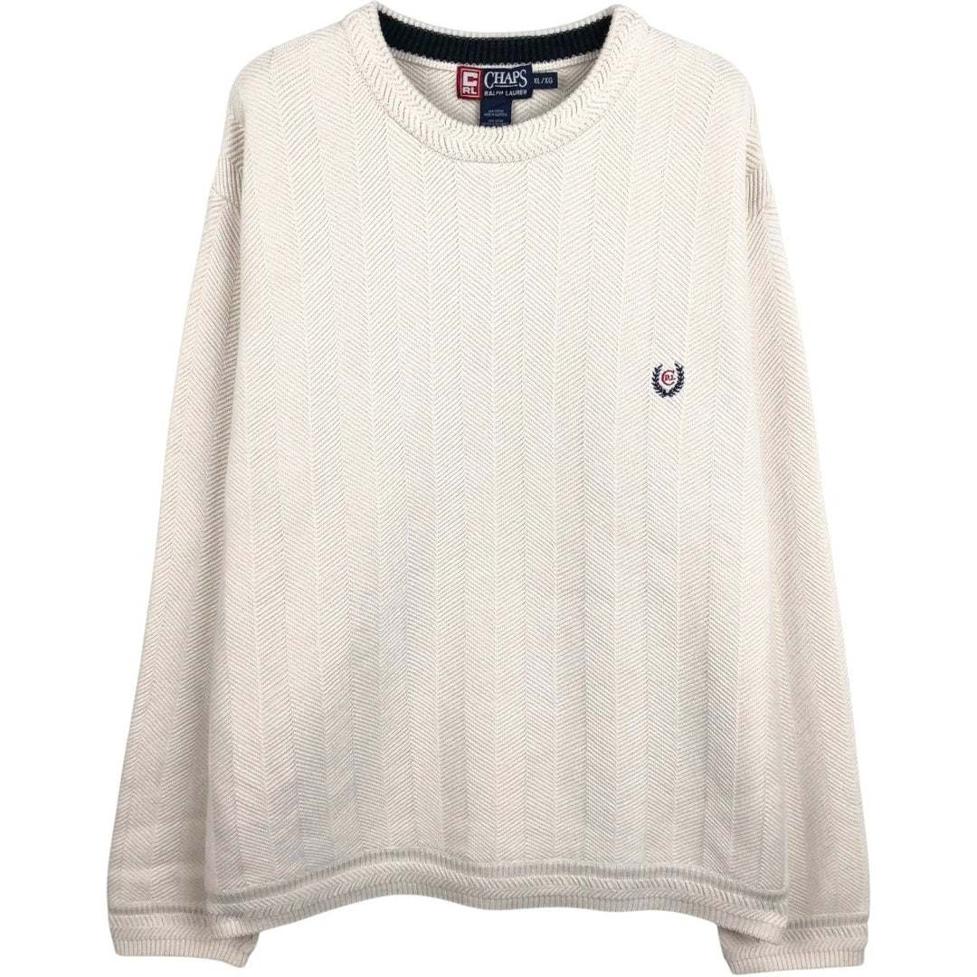 Ralph Lauren CHAPS Herringbone Cotton Knit Sweater Men's XL cotton pale white type Vintage Second Hand