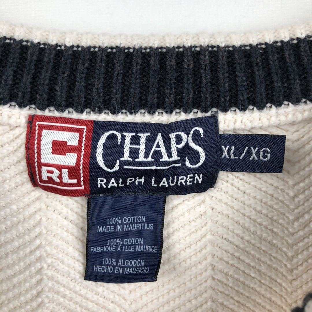 Ralph Lauren CHAPS Herringbone Cotton Knit Sweater Men's XL cotton pale white type Vintage Second Hand