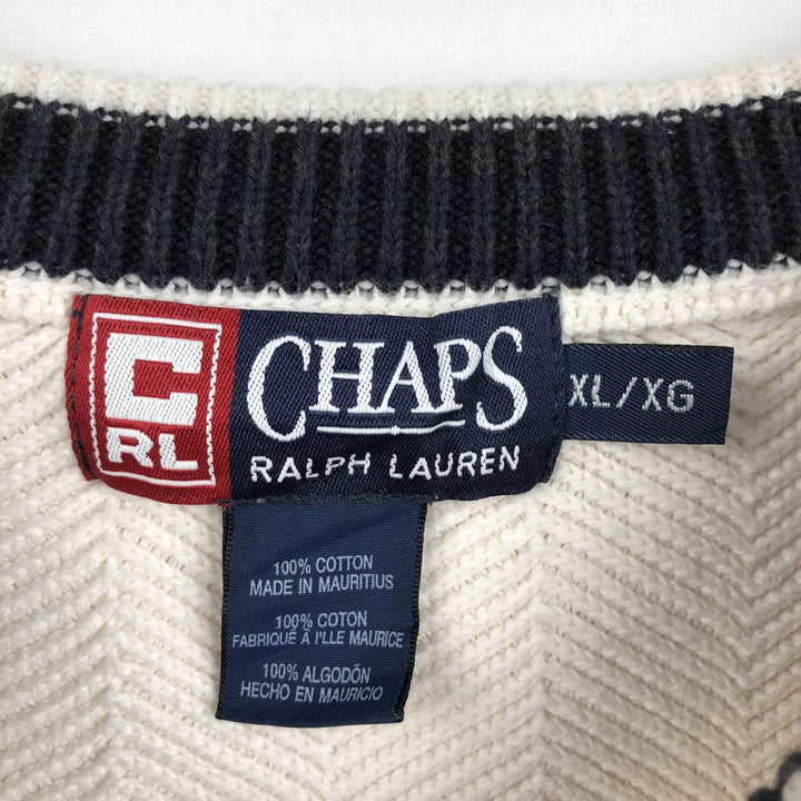 Ralph Lauren CHAPS Herringbone Cotton Knit Sweater Men's XL cotton pale white type Vintage Second Hand