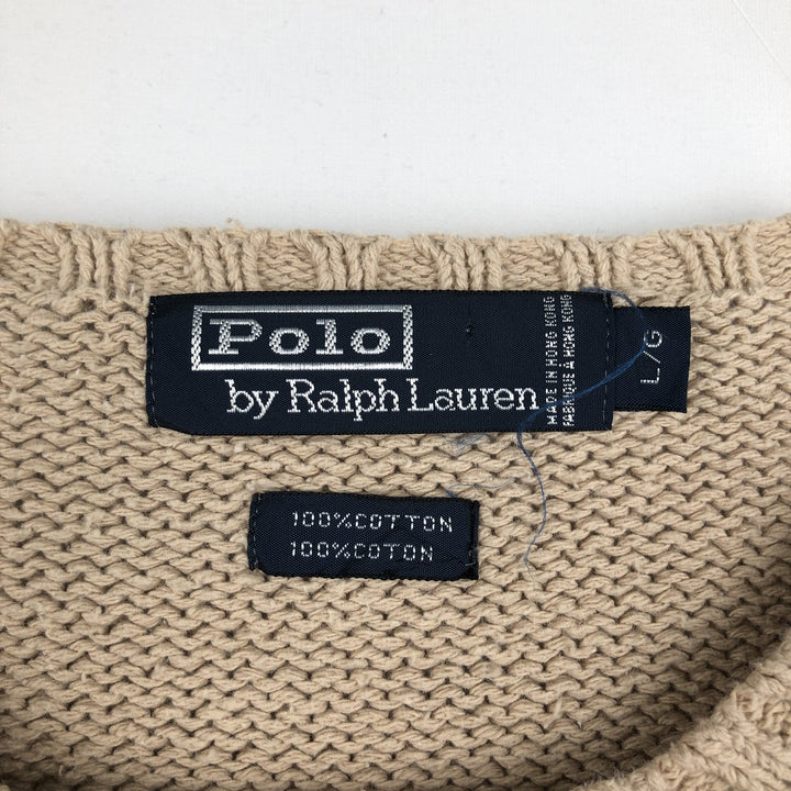 Ralph Lauren POLO by Ralph Lauren Ribbed Cotton Knit Sweater, Men's Size L (approx.) cotton Beige type Vintage Second Hand