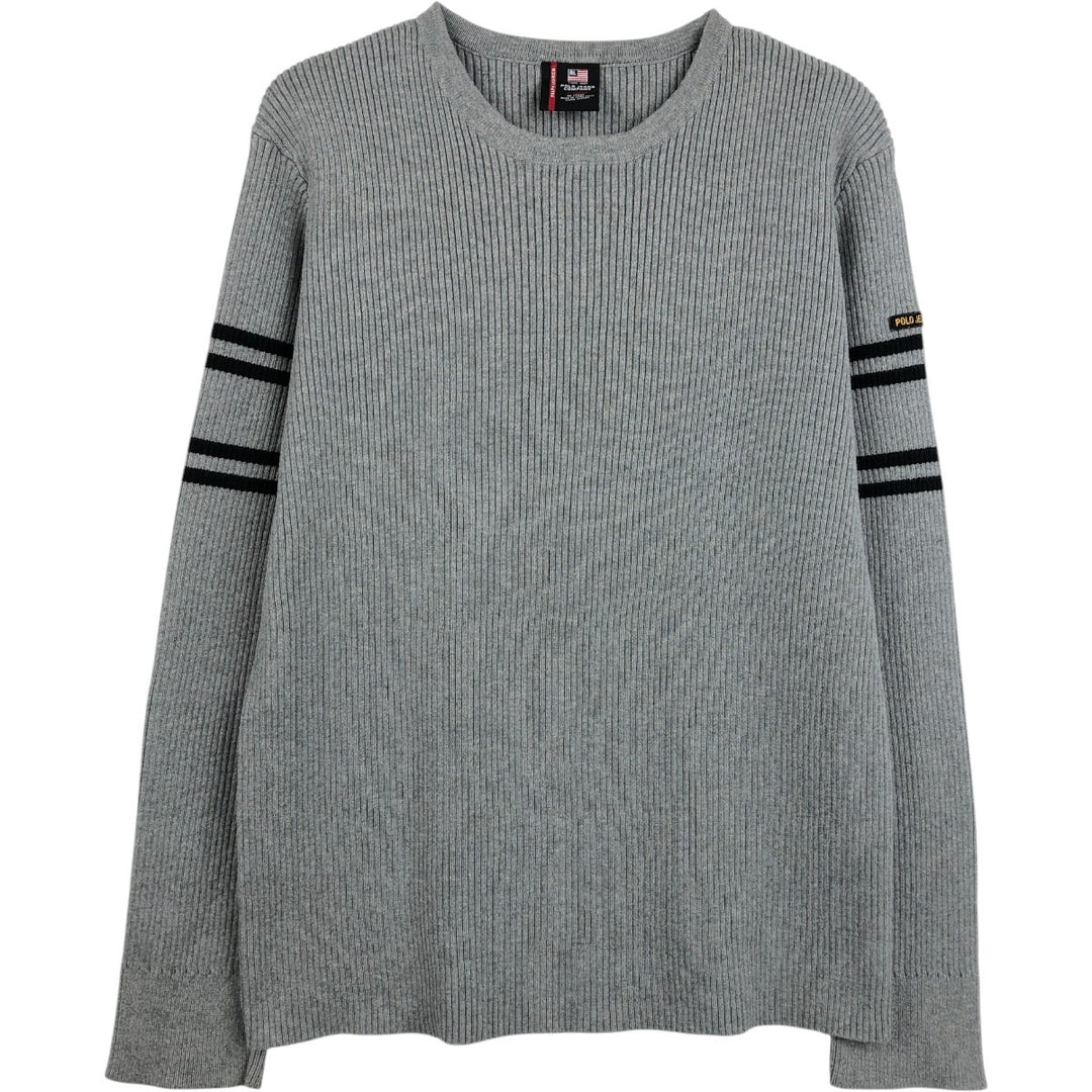Ralph Lauren Polo Jeans Company Ribbed Cotton Knit Sweater, Men's Size XL cotton gray type Vintage Second Hand
