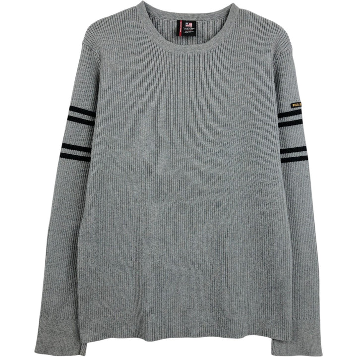 Ralph Lauren Polo Jeans Company Ribbed Cotton Knit Sweater, Men's Size XL cotton gray type Vintage Second Hand