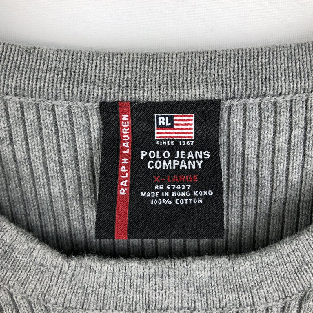 Ralph Lauren Polo Jeans Company Ribbed Cotton Knit Sweater, Men's Size XL cotton gray type Vintage Second Hand