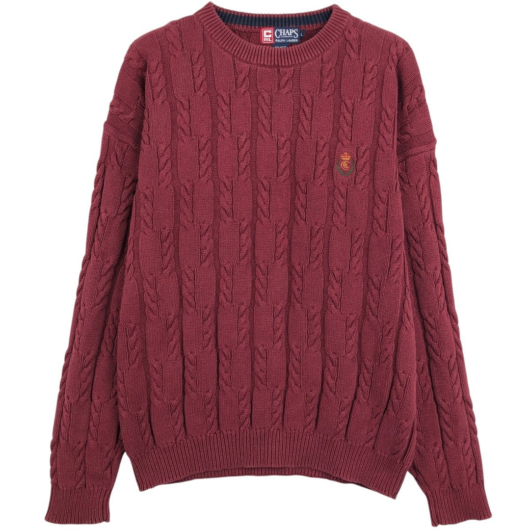 Ralph Lauren Chaps cable knit cotton sweater, men's size L cotton bordeaux Vintage Second Hand