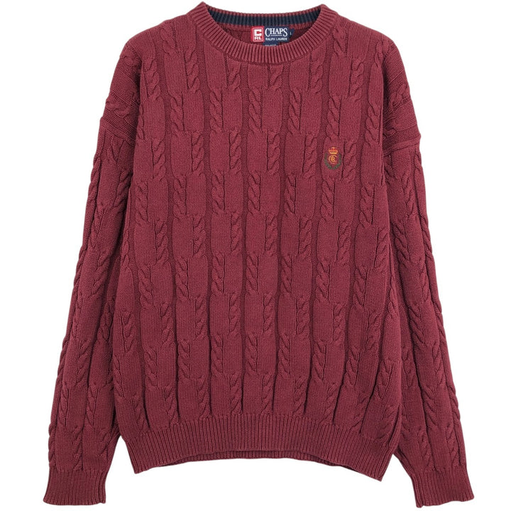 Ralph Lauren Chaps cable knit cotton sweater, men's size L cotton bordeaux Vintage Second Hand
