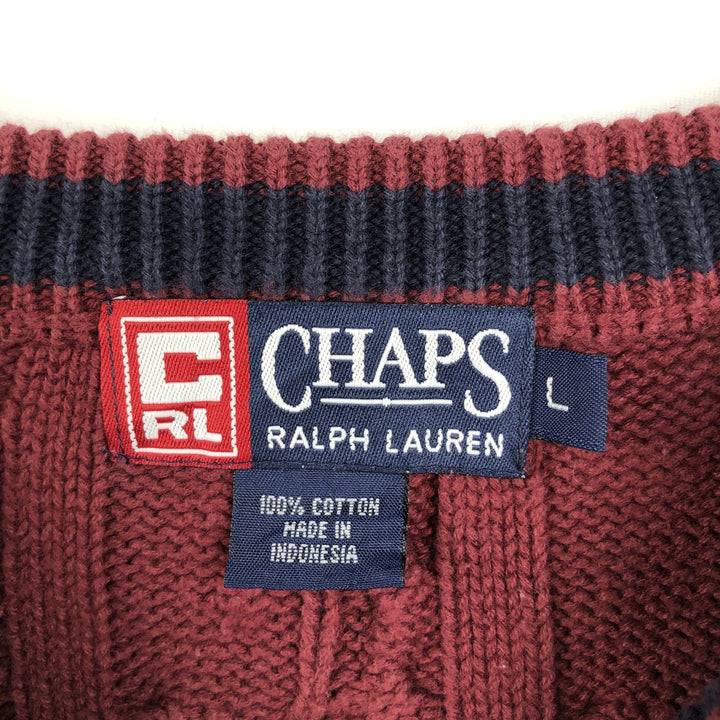 Ralph Lauren Chaps cable knit cotton sweater, men's size L cotton bordeaux Vintage Second Hand
