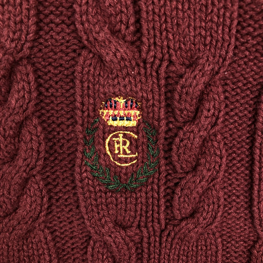 Ralph Lauren Chaps cable knit cotton sweater, men's size L cotton bordeaux Vintage Second Hand