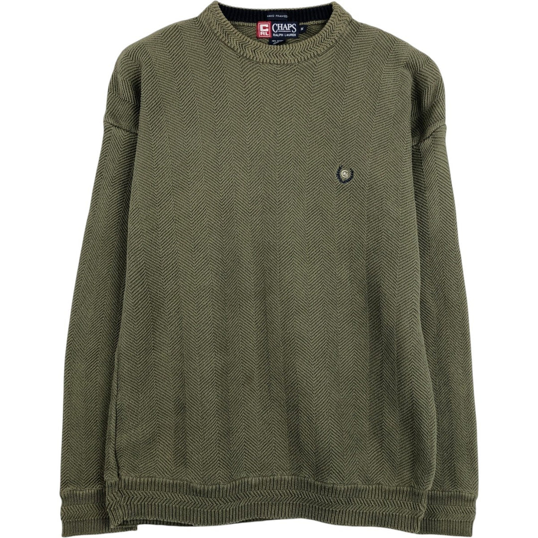 Ralph Lauren CHAPS cotton knit sweater, men's size M (approx.), herringbone pattern. cotton Khaki type Vintage Second Hand