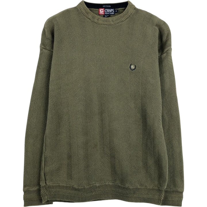 Ralph Lauren CHAPS cotton knit sweater, men's size M (approx.), herringbone pattern. cotton Khaki type Vintage Second Hand