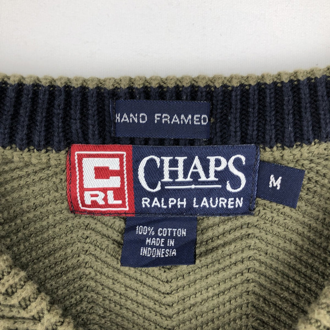 Ralph Lauren CHAPS cotton knit sweater, men's size M (approx.), herringbone pattern. cotton Khaki type Vintage Second Hand