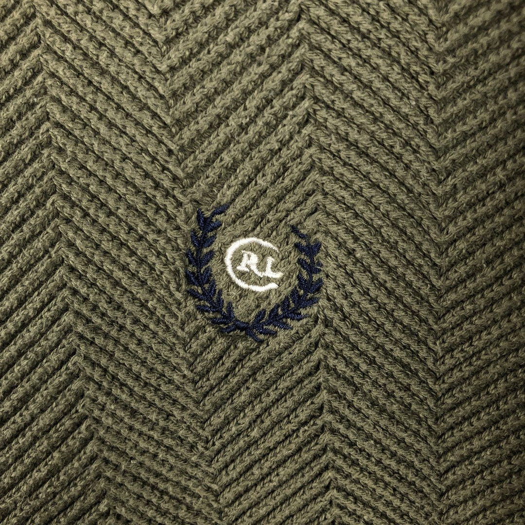 Ralph Lauren CHAPS cotton knit sweater, men's size M (approx.), herringbone pattern. cotton Khaki type Vintage Second Hand