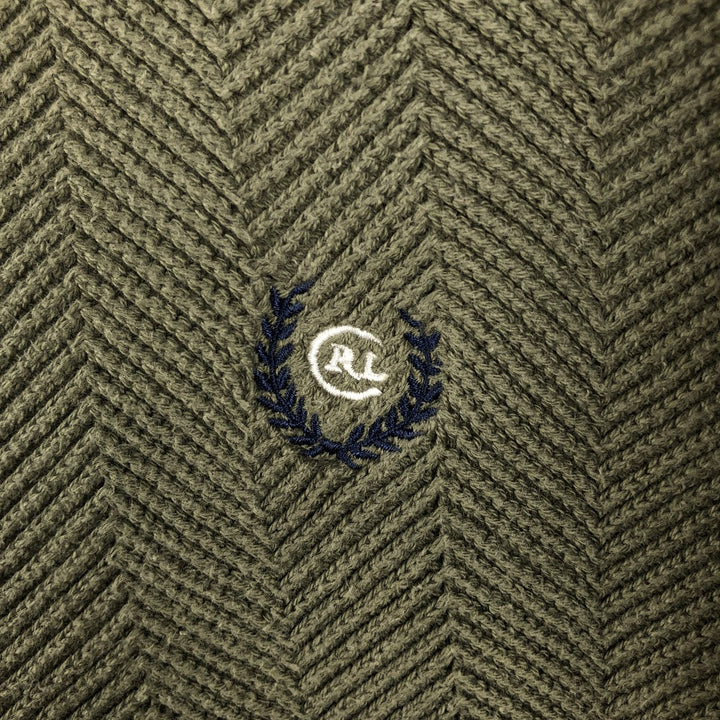 Ralph Lauren CHAPS cotton knit sweater, men's size M (approx.), herringbone pattern. cotton Khaki type Vintage Second Hand
