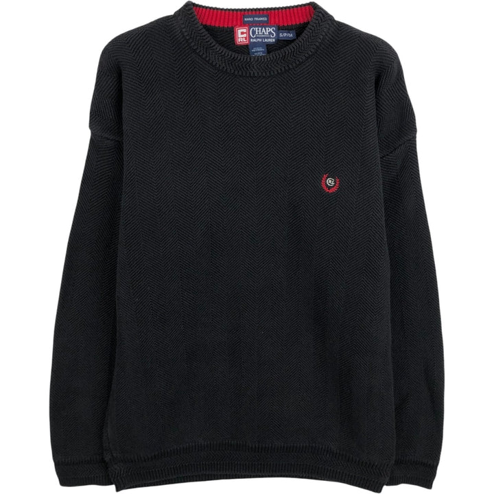 Ralph Lauren CHAPS Herringbone Cotton Knit Sweater, Men's Size Small cotton black type Vintage Second Hand