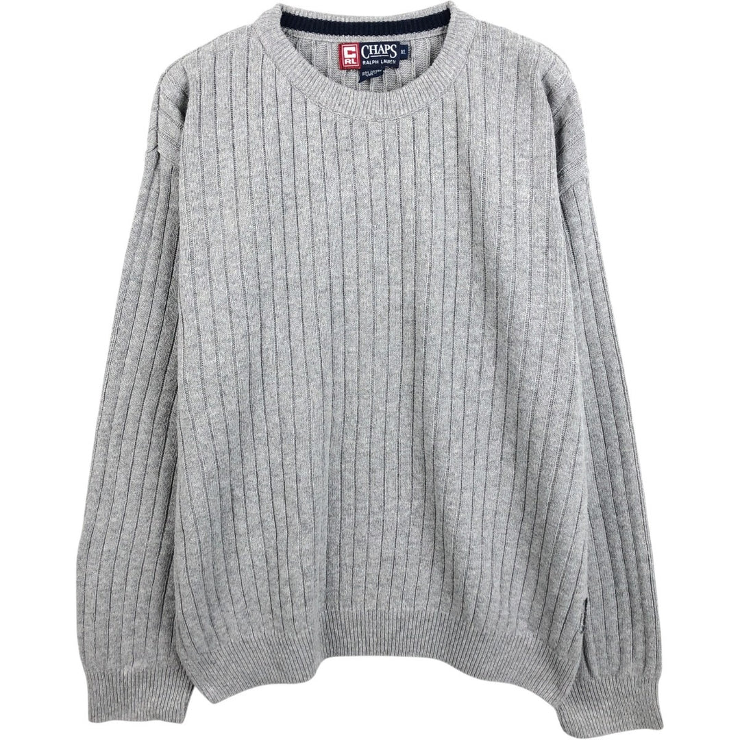 1990'S Ralph Lauren CHAPS Ribbed Cotton Knit Sweater, Made in USA, Men's Size XL (approx.), Vintage cotton gray type Vintage Second Hand