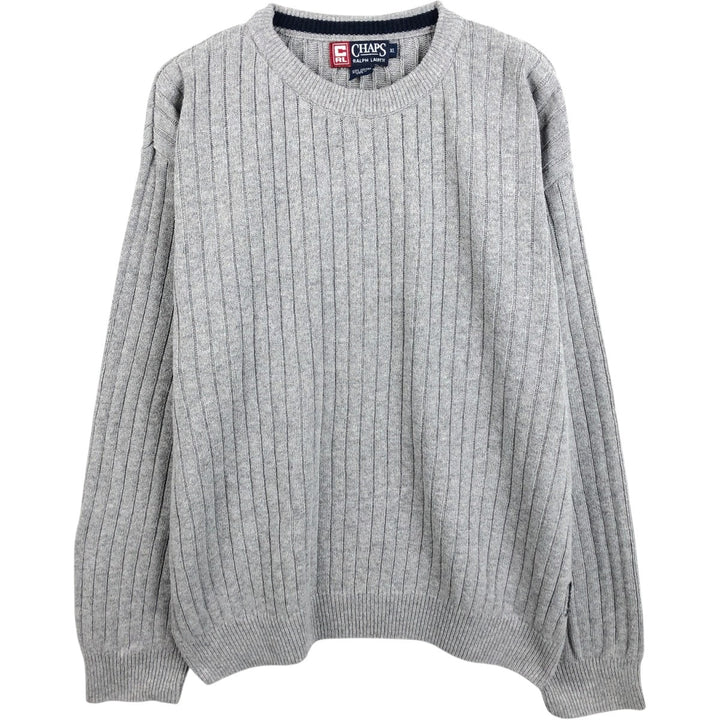 1990'S Ralph Lauren CHAPS Ribbed Cotton Knit Sweater, Made in USA, Men's Size XL (approx.), Vintage cotton gray type Vintage Second Hand