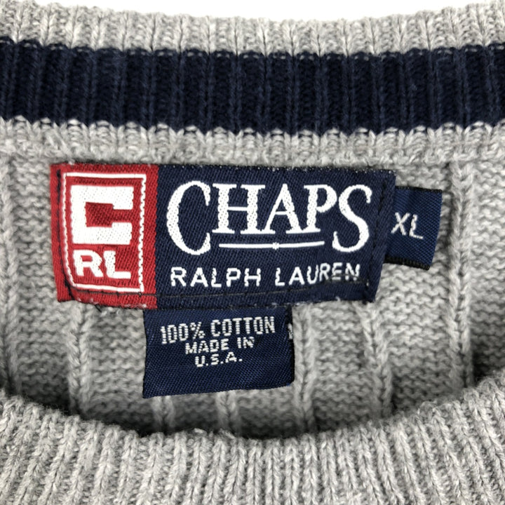 1990'S Ralph Lauren CHAPS Ribbed Cotton Knit Sweater, Made in USA, Men's Size XL (approx.), Vintage cotton gray type Vintage Second Hand