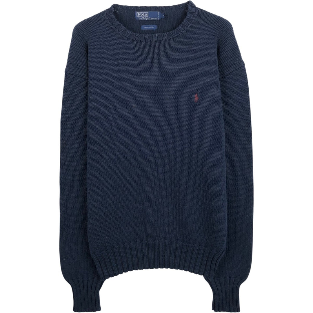 Ralph Lauren POLO by Ralph Lauren Ribbed Cotton Knit Sweater, Men's Size M (approx.) cotton navy blue type Vintage Second Hand