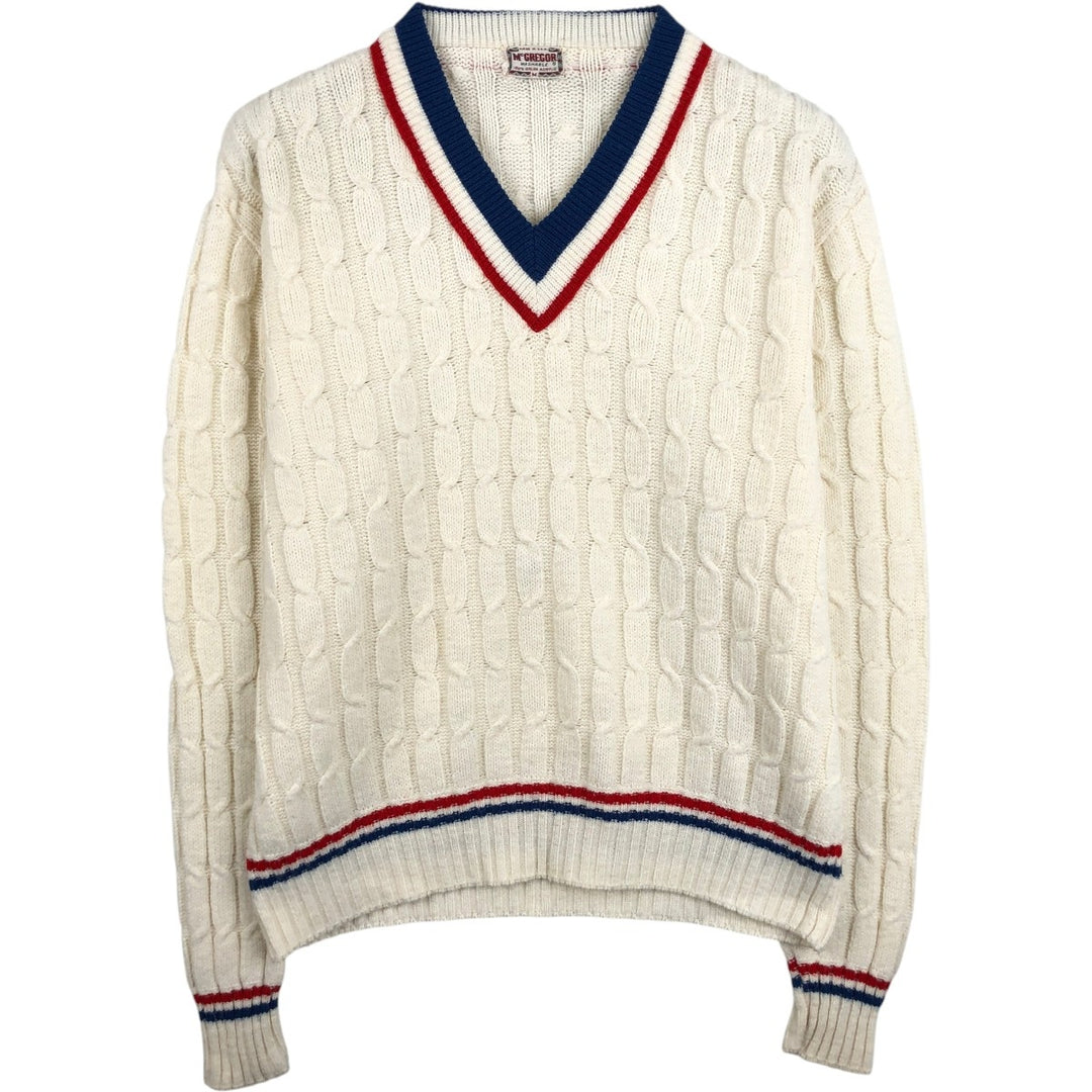 McGREGOR V-neck Tilden knit sweater, made in the USA, men's size M. Oron Acrylic pale white type Vintage Second Hand