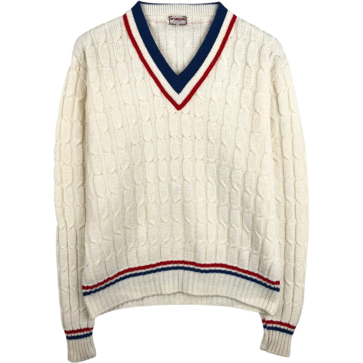 McGREGOR V-neck Tilden knit sweater, made in the USA, men's size M. Oron Acrylic pale white type Vintage Second Hand