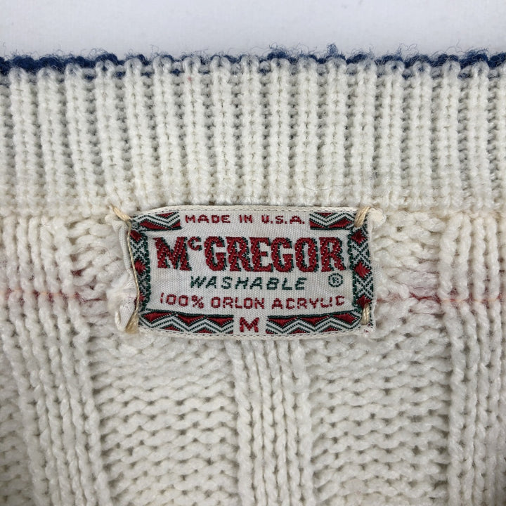 McGREGOR V-neck Tilden knit sweater, made in the USA, men's size M. Oron Acrylic pale white type Vintage Second Hand