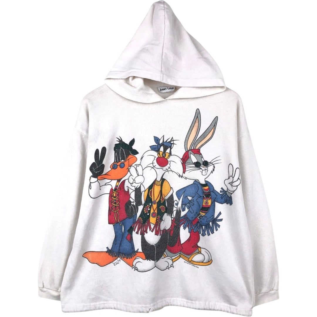 90'S Jerry Leigh Looney Tunes character sweatshirt pullover hoodie, men's size L (approx.) unclear white type Vintage Second Hand
