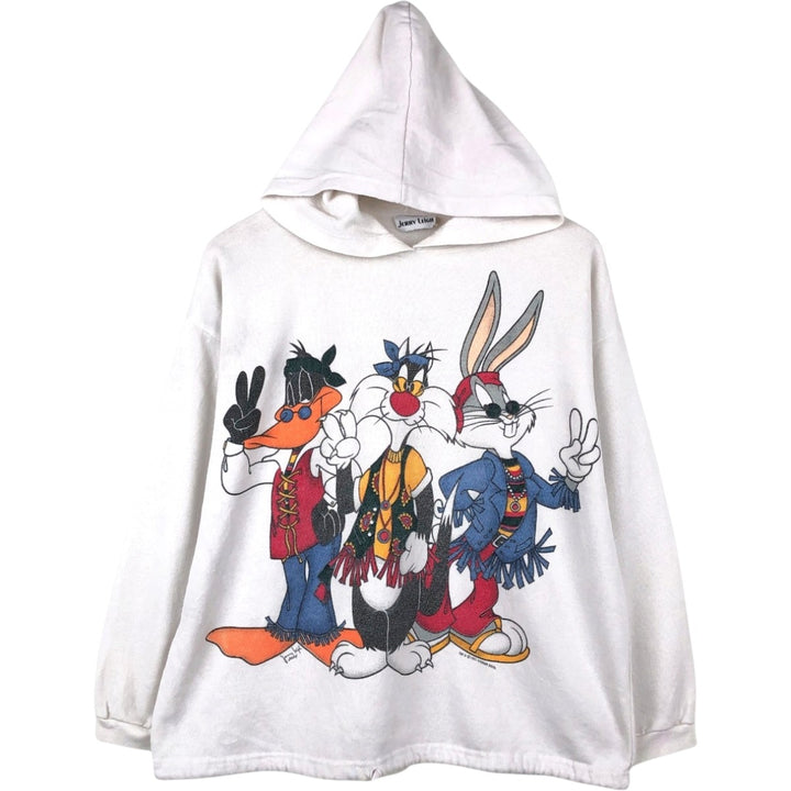 90'S Jerry Leigh Looney Tunes character sweatshirt pullover hoodie, men's size L (approx.) unclear white type Vintage Second Hand