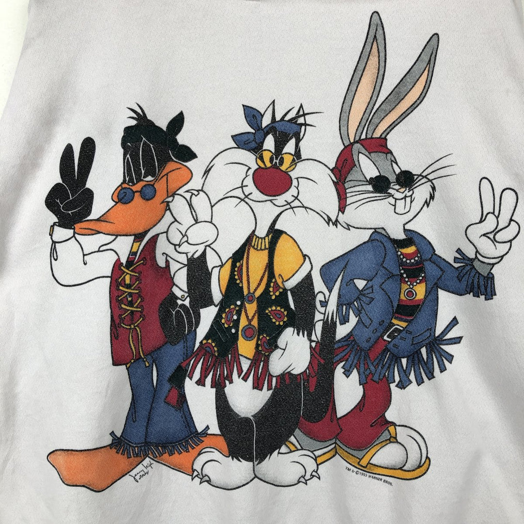 90'S Jerry Leigh Looney Tunes character sweatshirt pullover hoodie, men's size L (approx.) unclear white type Vintage Second Hand