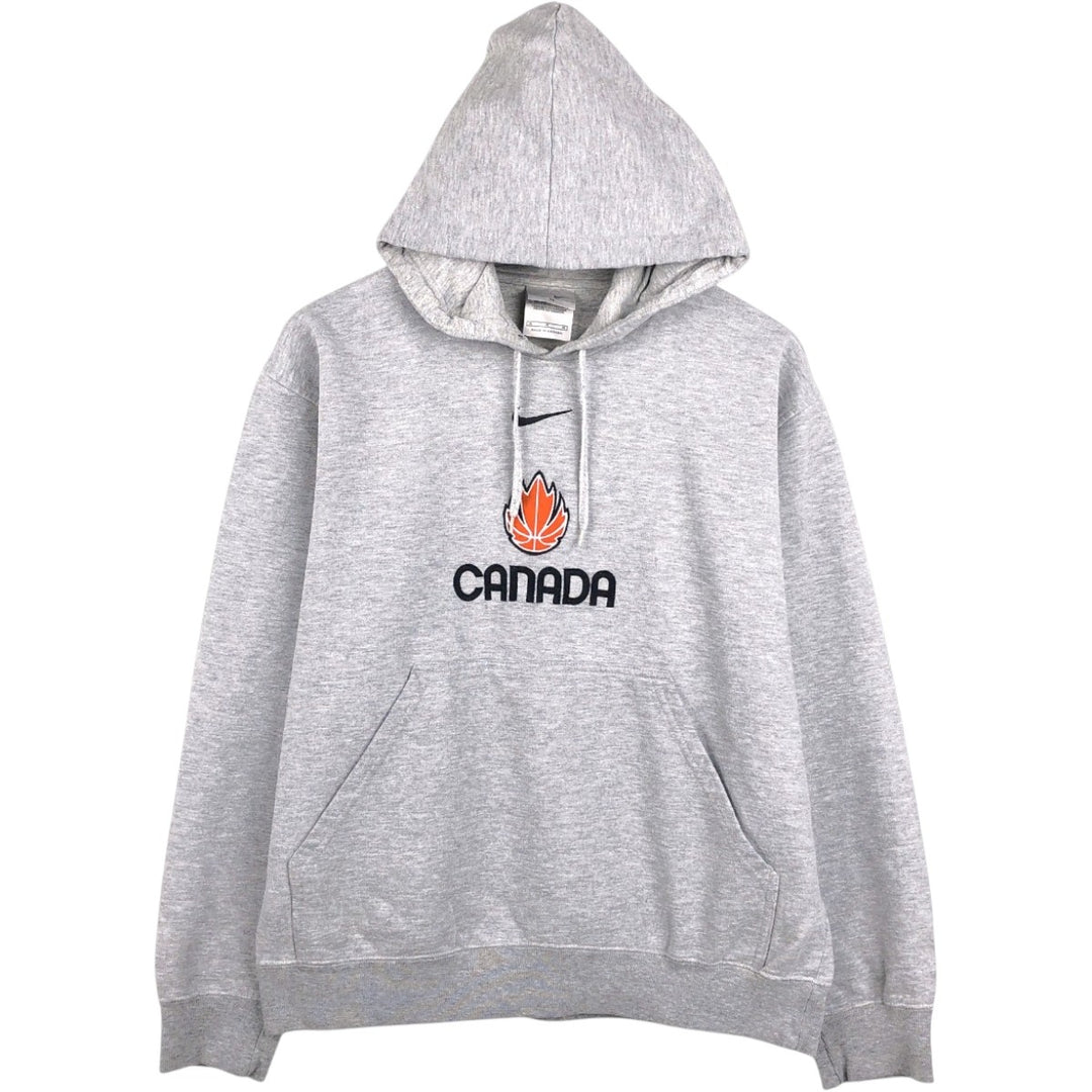 2000'S Nike Center Logo Sweatshirt Pullover Hoodie, Made in Canada, Men's Size M (approx.) cotton gray type Vintage Second Hand