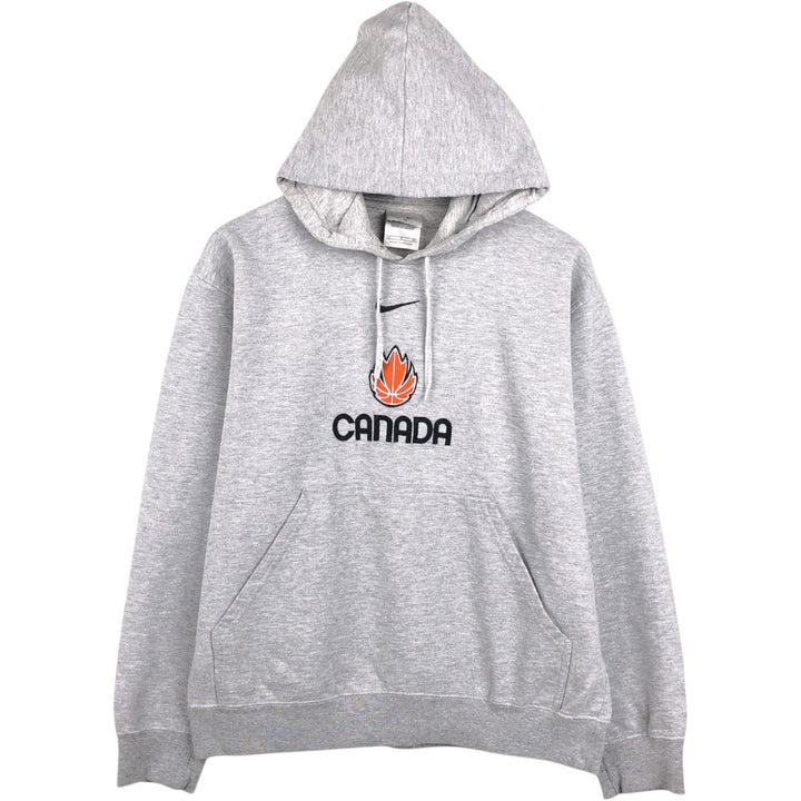 2000'S Nike Center Logo Sweatshirt Pullover Hoodie, Made in Canada, Men's Size M (approx.) cotton gray type Vintage Second Hand