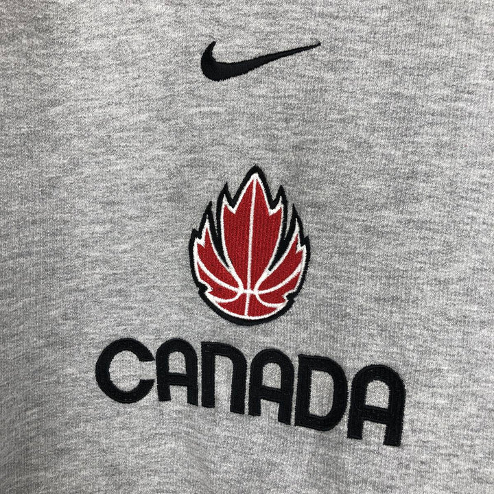 2000'S Nike Center Logo Sweatshirt Pullover Hoodie, Made in Canada, Men's Size M (approx.) cotton gray type Vintage Second Hand