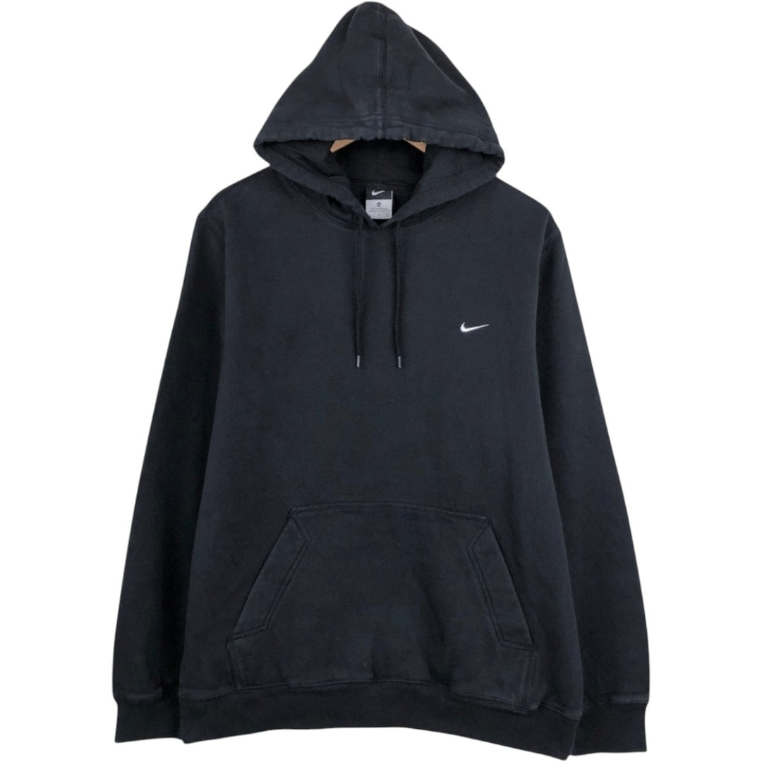 Nike plain logo embroidered sweatshirt pullover hoodie, men's size XL. cotton black type Vintage Second Hand